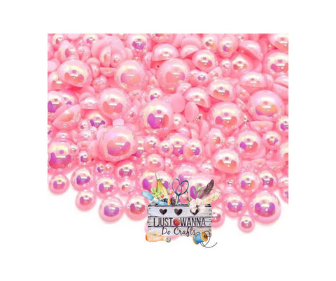 Niziky 1500pcs Flat Back Half Round Pearls, 4mm Pink AB Half Flatback Pearls Gems Beads for Crafts, Flat Back Half Pearls for Craft Projects